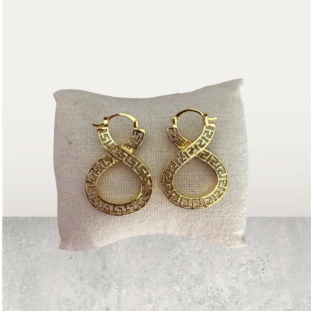 Infinity Greek Key Gold Hoops - Picture 6 of 6
